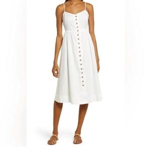 Madewell White Linen Button Front Midi Dress
